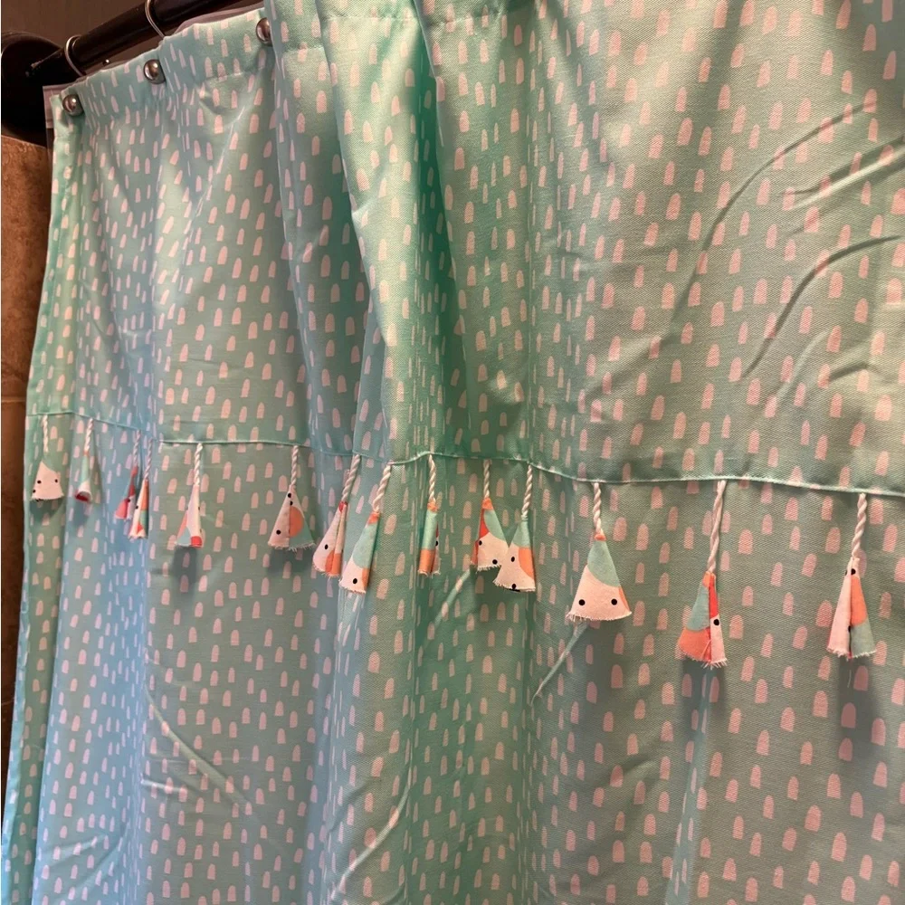 Pillowfort Mint Green Shower Curtain with Tassels